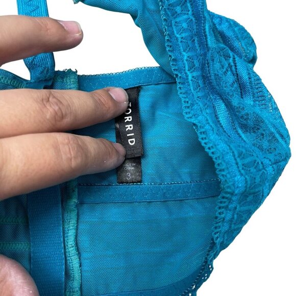 Torrid Lace Mesh Sheer Bralette Unlined Plunge Strappy Longline 3X 22-24 Teal - Picture 3 of 6